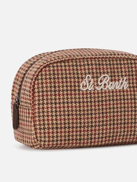 Beige Westwood wool blend beauty case with houndstooth pattern