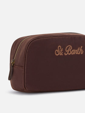 Beauty case Westwood marrone in tessuto cerato con ricamo logo