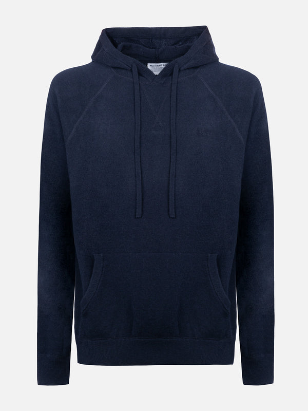 Maglione con cappuccio in misto cashmere blu navy da uomo Willbur