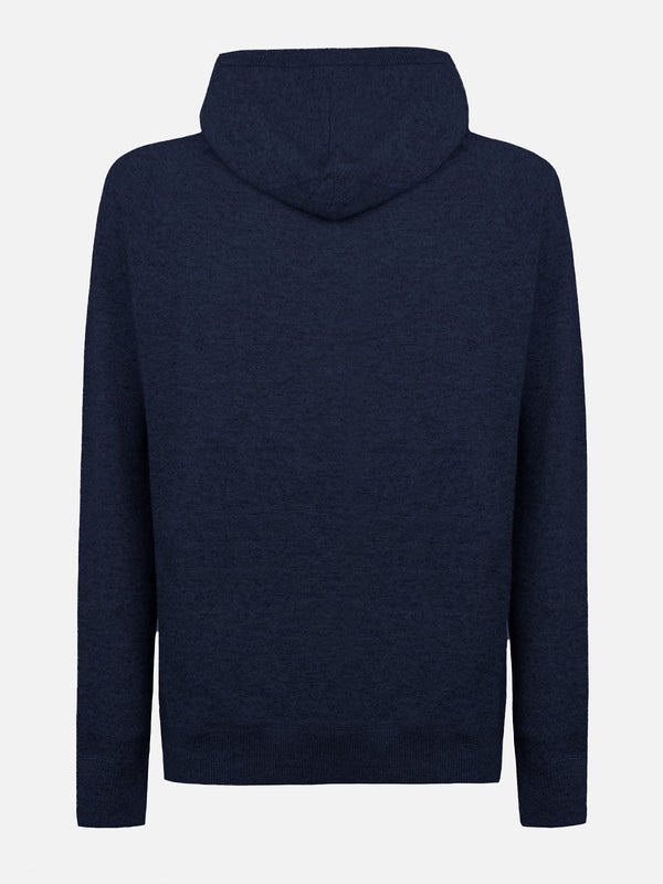 Maglione con cappuccio in misto cashmere blu navy da uomo Willbur