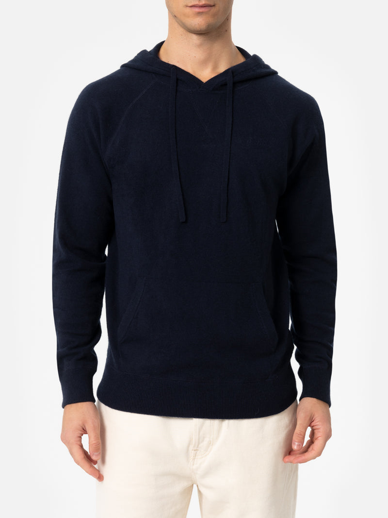 Man navy blue cashmere blend hooded sweater Willbur