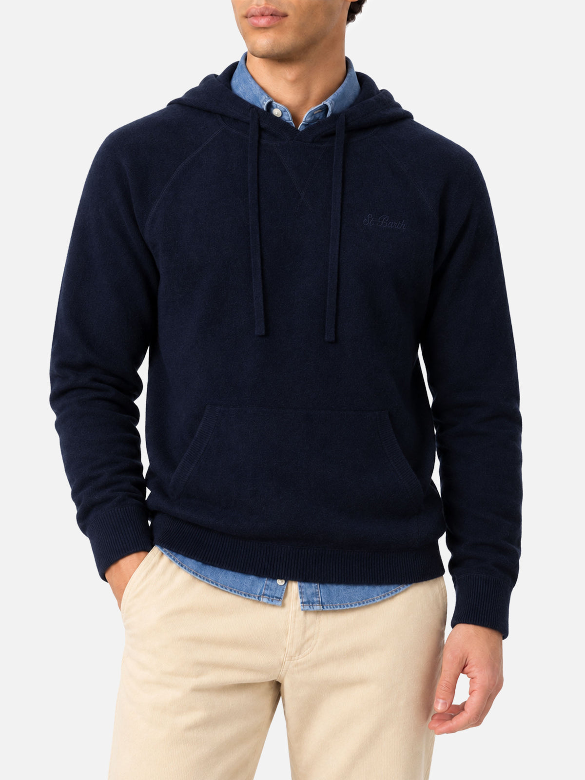 Navy blue Mahony hooded sweater in lambswool