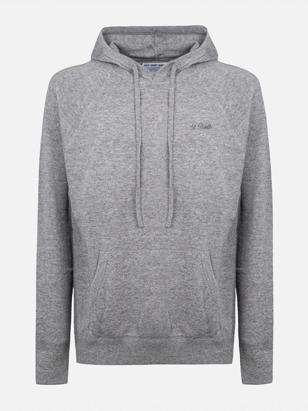 Man mélange grey blended cashmere hooded sweater Willbur