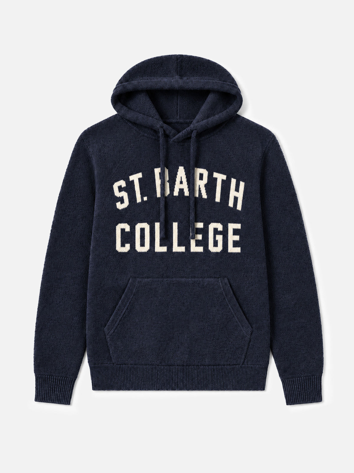 Felpa con cappuccio Wood blu navy con jacquard St. Barth College