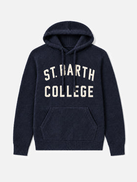 Felpa con cappuccio Wood blu navy con jacquard St. Barth College