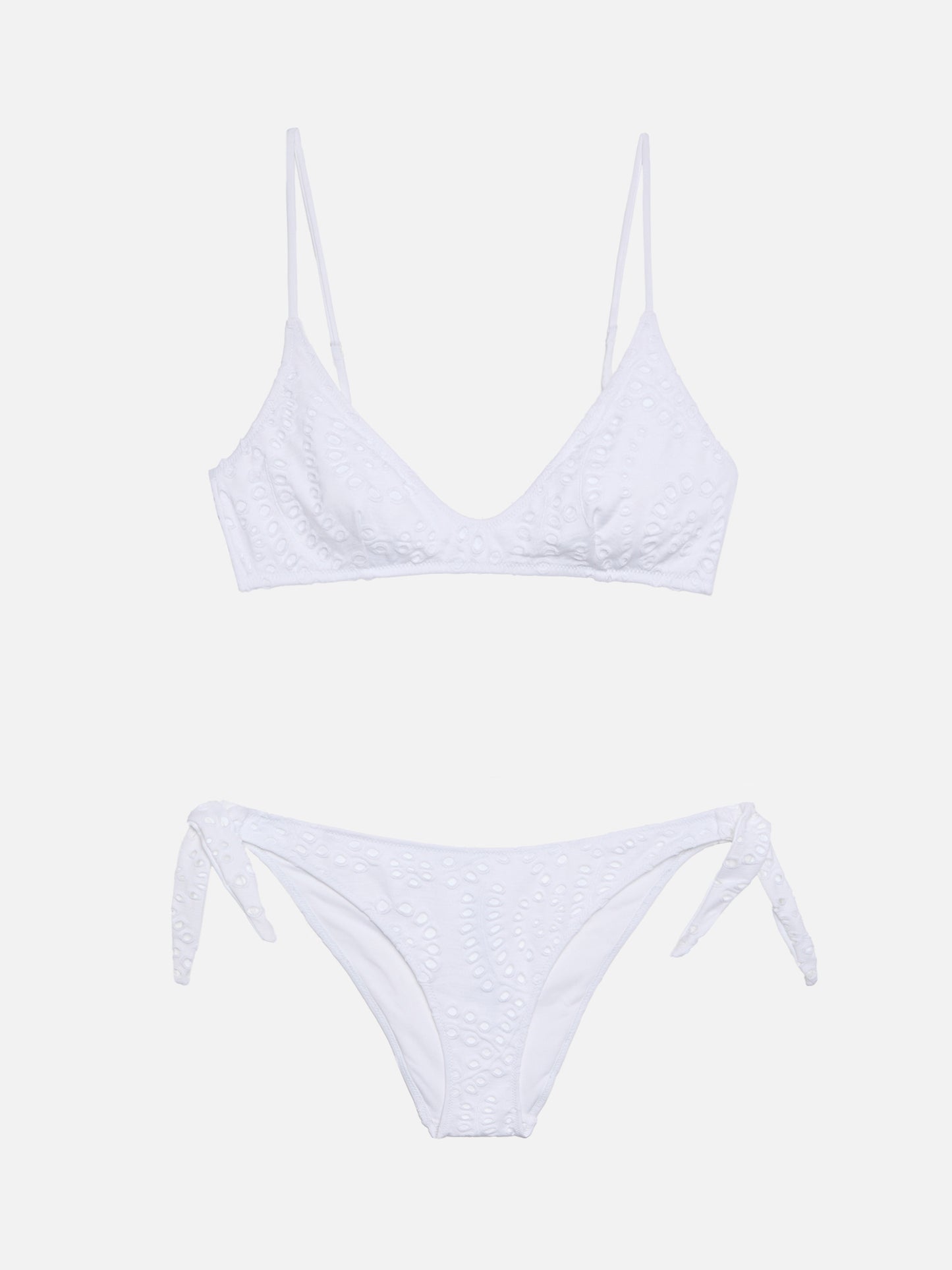 Klassische Badehose aus schwarzer Sangallo-Spitze von Yali – U-Ausschnitt-Bralette aus weißer Sangallo-Spitze von Paloma