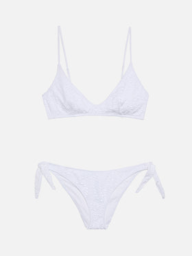 Klassische Badehose aus schwarzer Sangallo-Spitze von Yali – U-Ausschnitt-Bralette aus weißer Sangallo-Spitze von Paloma