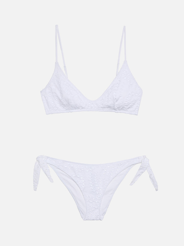 Klassische Badehose aus schwarzer Sangallo-Spitze von Yali – U-Ausschnitt-Bralette aus weißer Sangallo-Spitze von Paloma