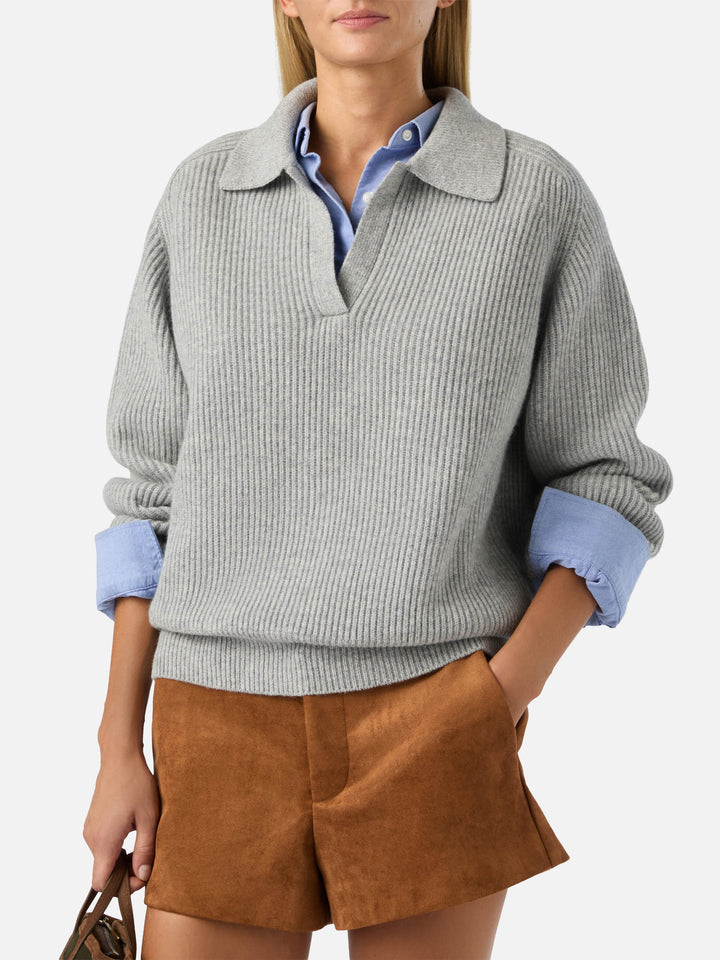 Polo de punto Grey Yaoni en lana con cuello 