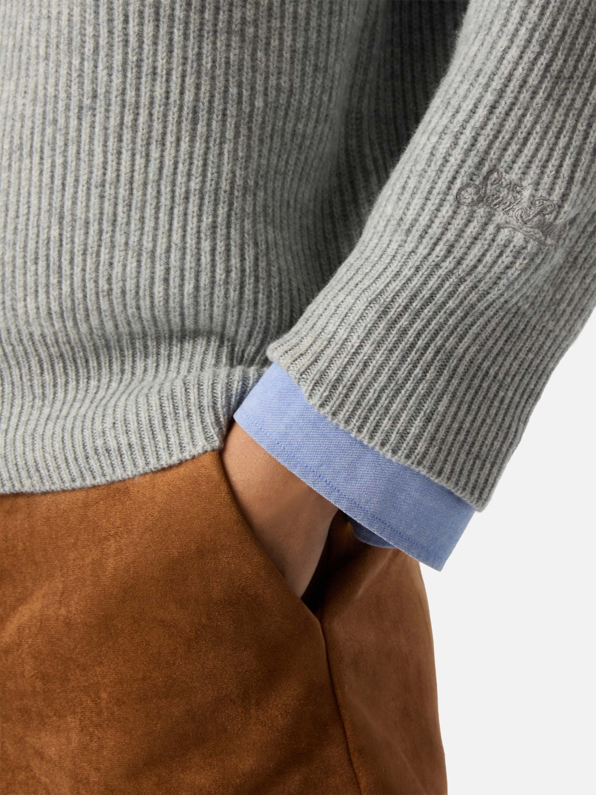 Grauer Strickpullover Yaoni aus Wolle mit Polokragen 