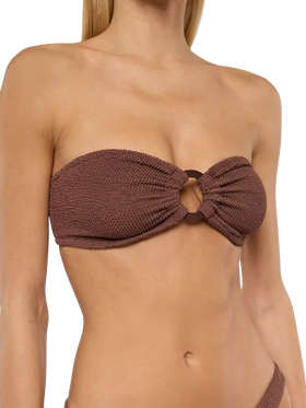Yulia top bikini a fascia in tessuto crinkle marrone