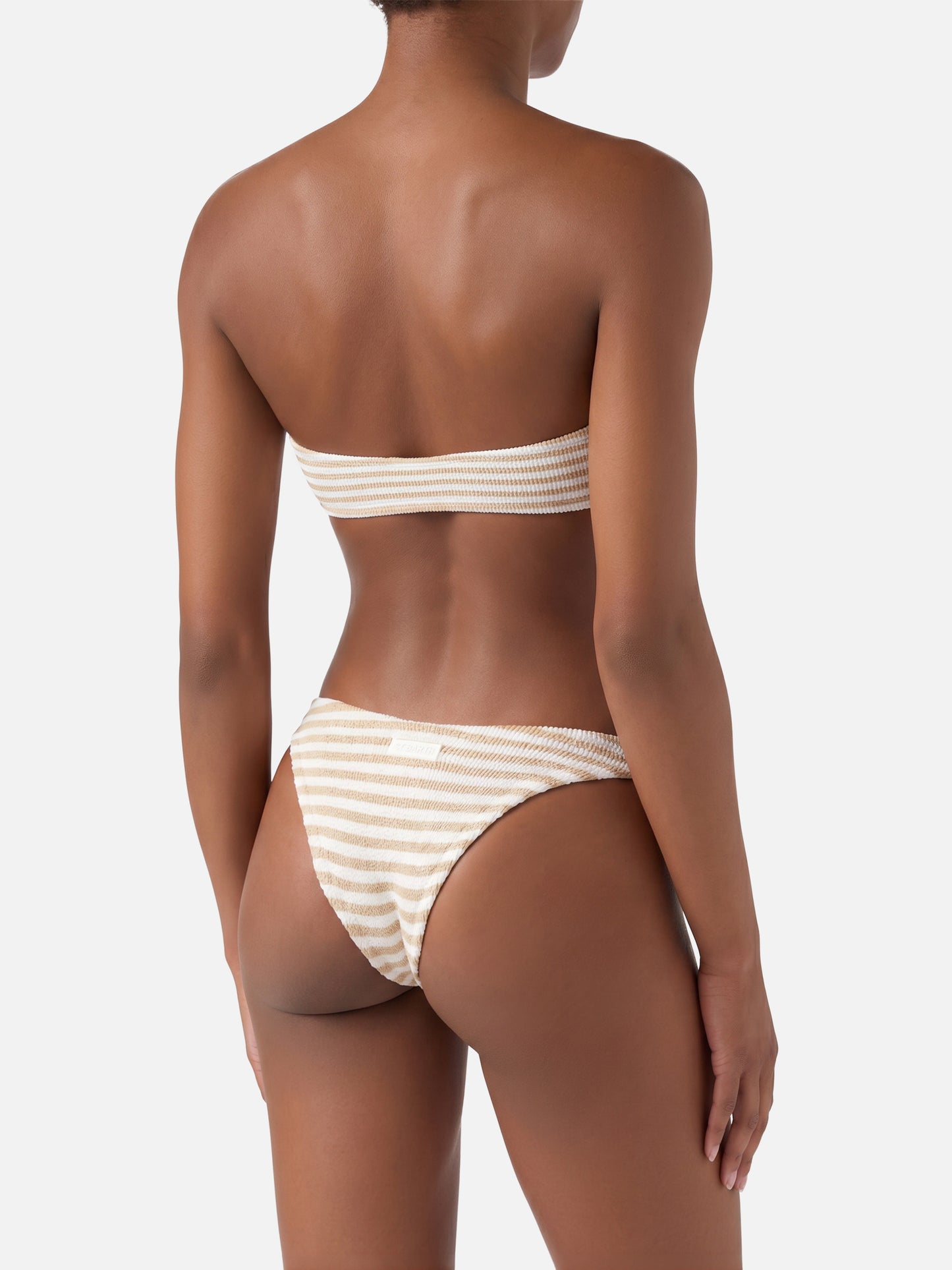 Naomi Crinkle Cheeky Badeslip mit Streifenmuster - Yulia Crinkle Bandeau Top mit Streifenmuster