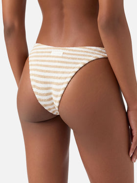 Yulia Elise bandeau crinkle bikini with regular swim briefs and striped print