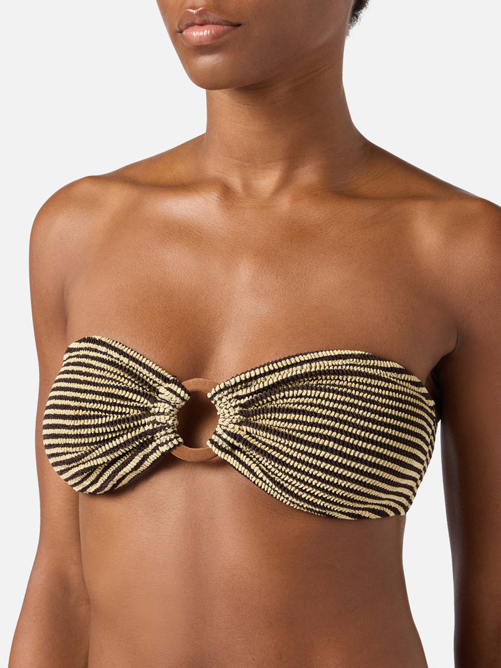 Top bikini Yulia a fascia in tessuto crinkle a righe