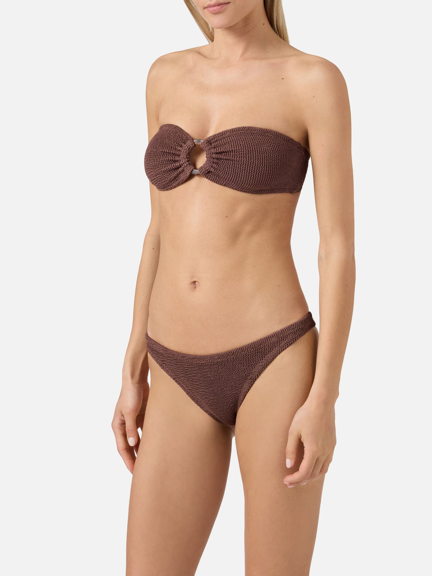 Bikini a fascia Yulia Naomi in crinkle marrone
