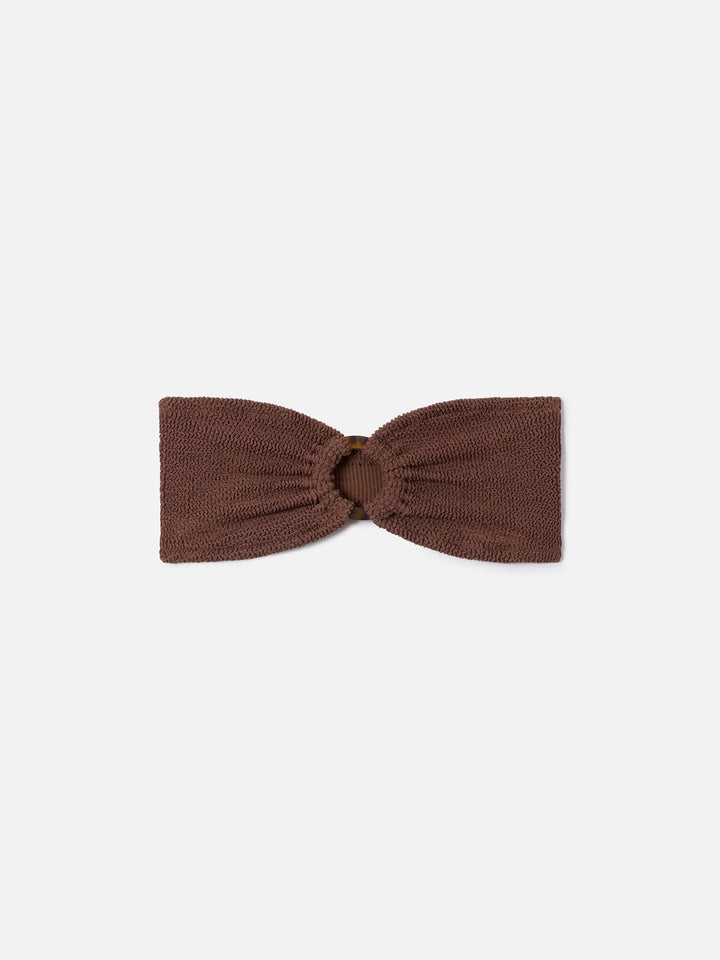 Yulia bandeau bikini top in brown crinkle fabric