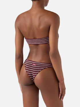 Bikini froissé rayé bordeaux et blanc Yulia Naomi 