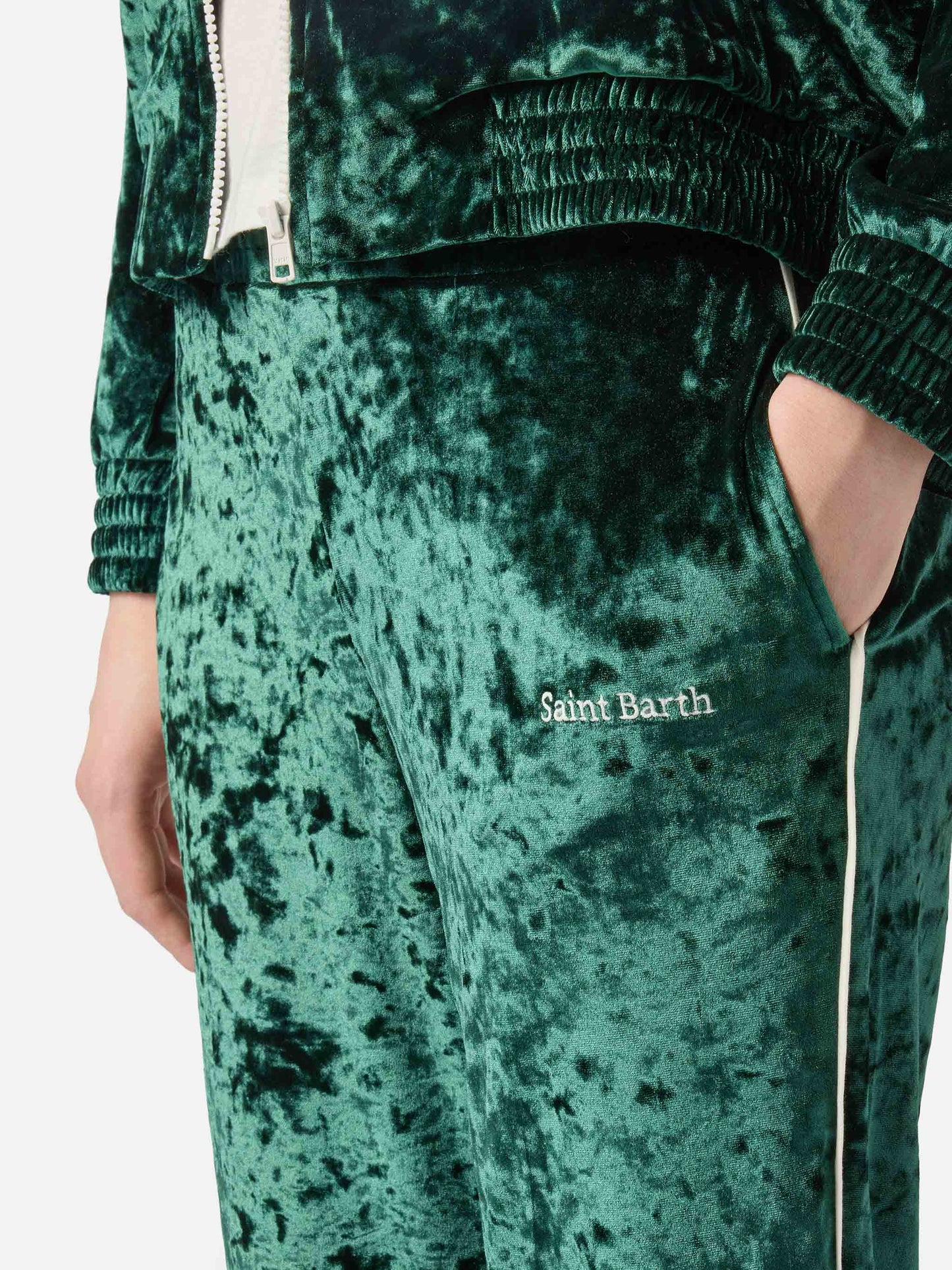 Pantaloni da donna in ciniglia verde Yvonne