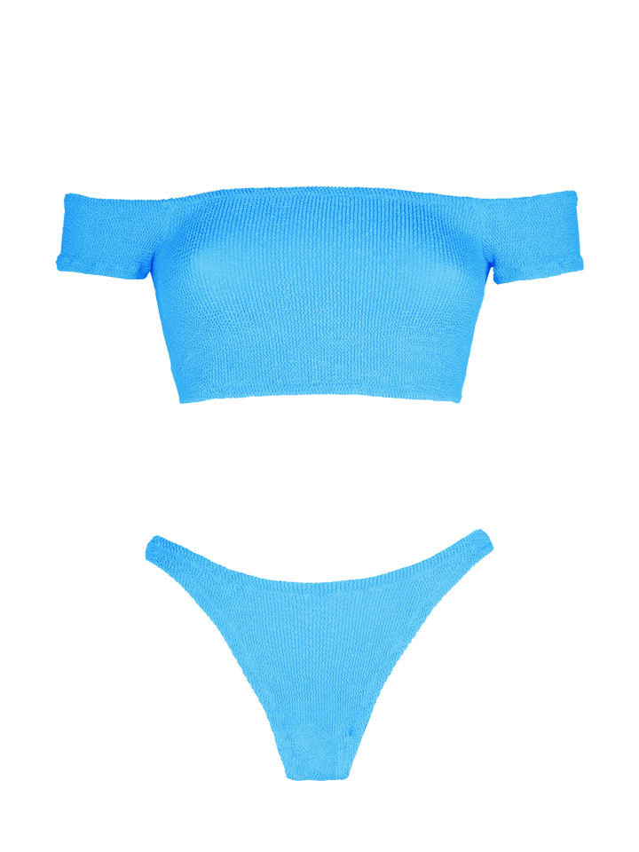 Bikini da donna turchese crinkle spallina larga