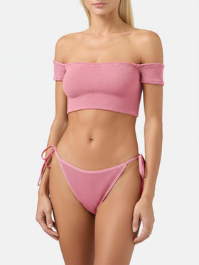 Wide shoulder strap bikini Zena Marielle in pink crinkle
