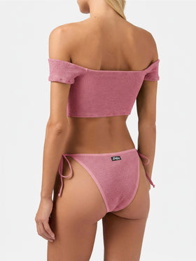 Wide shoulder strap bikini Zena Marielle in pink crinkle