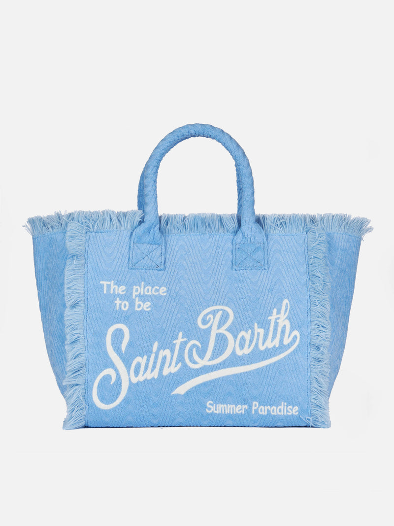 Light blue terry embossed Vanity Sponge tote bag