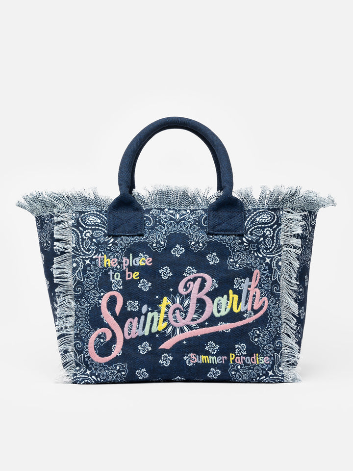 Vanity-Einkaufstasche aus Denim-Bandana-Baumwollcanvas