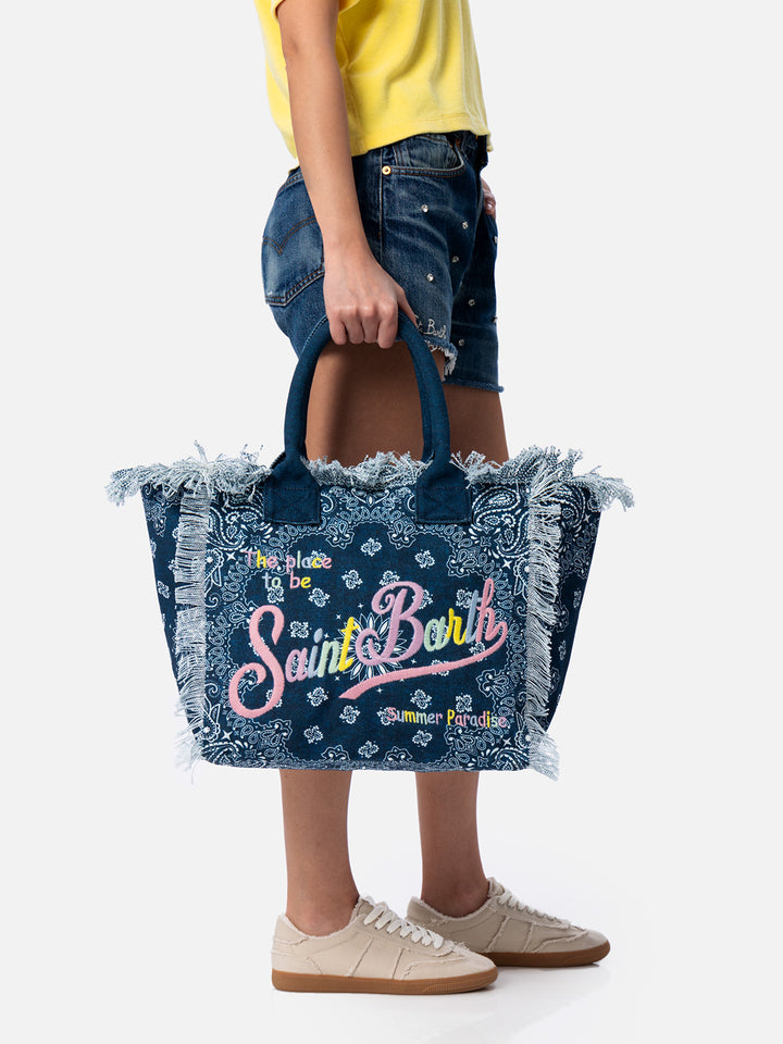 Vanity-Einkaufstasche aus Denim-Bandana-Baumwollcanvas