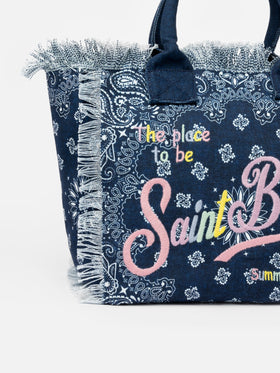 Vanity-Einkaufstasche aus Denim-Bandana-Baumwollcanvas