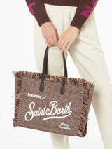 Borsa a spalla Wooly Vanity con frange e fantasia Principe di Galles