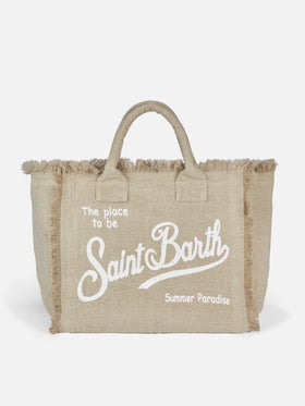 Vanity beige linen shoulder bag
