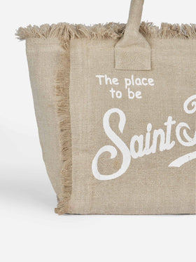 Vanity beige linen shoulder bag