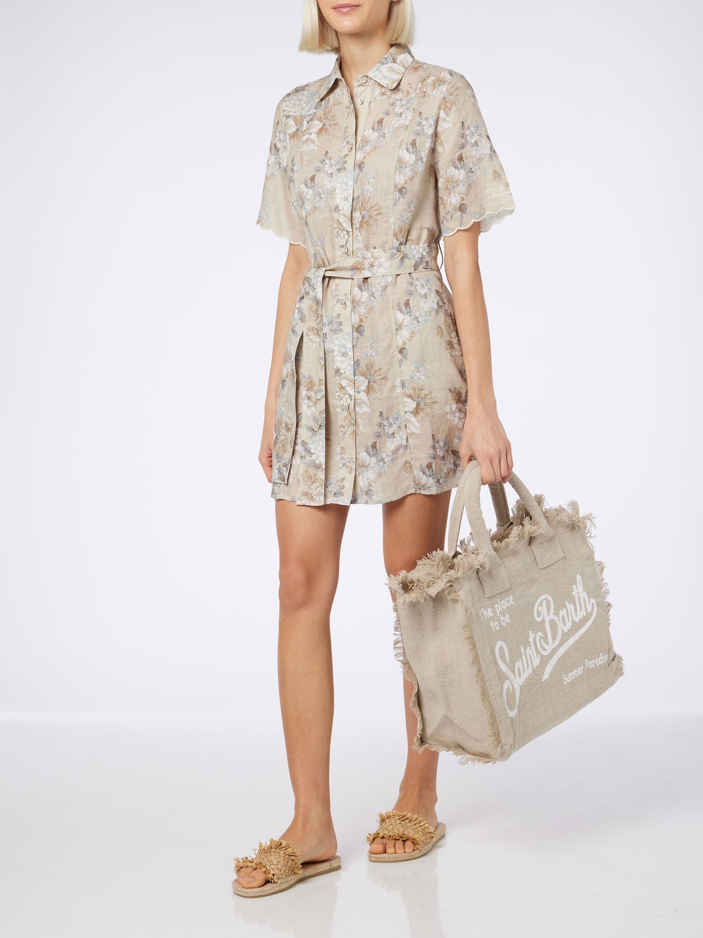 Vanity beige linen shoulder bag