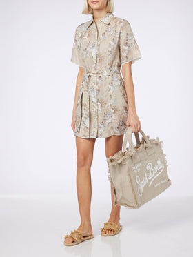 Beige solid color linen Vanity regular bag