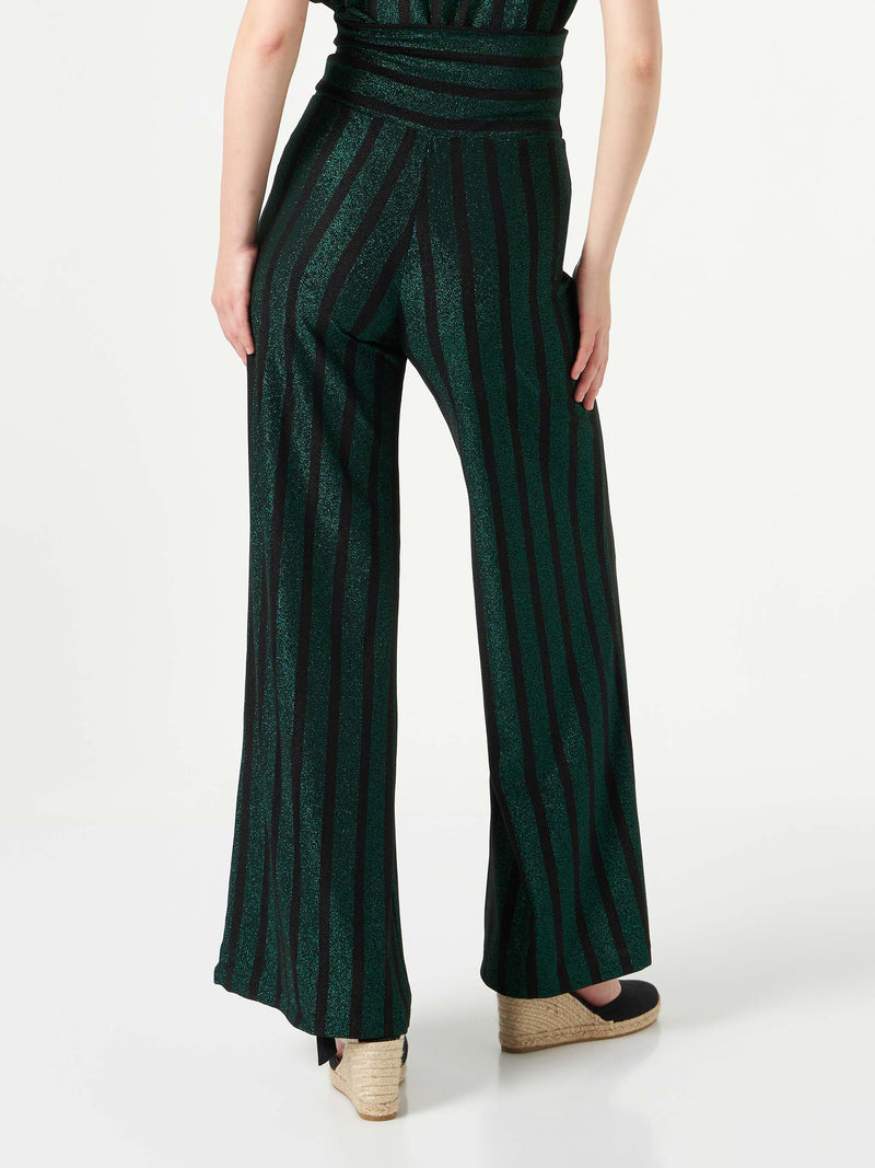 Black and green glitter striped palazzo pants