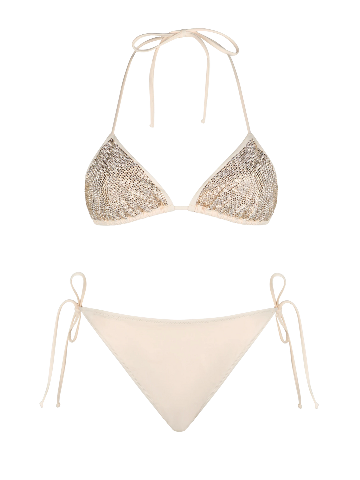 Bikini da donna a triangolo beige con strass