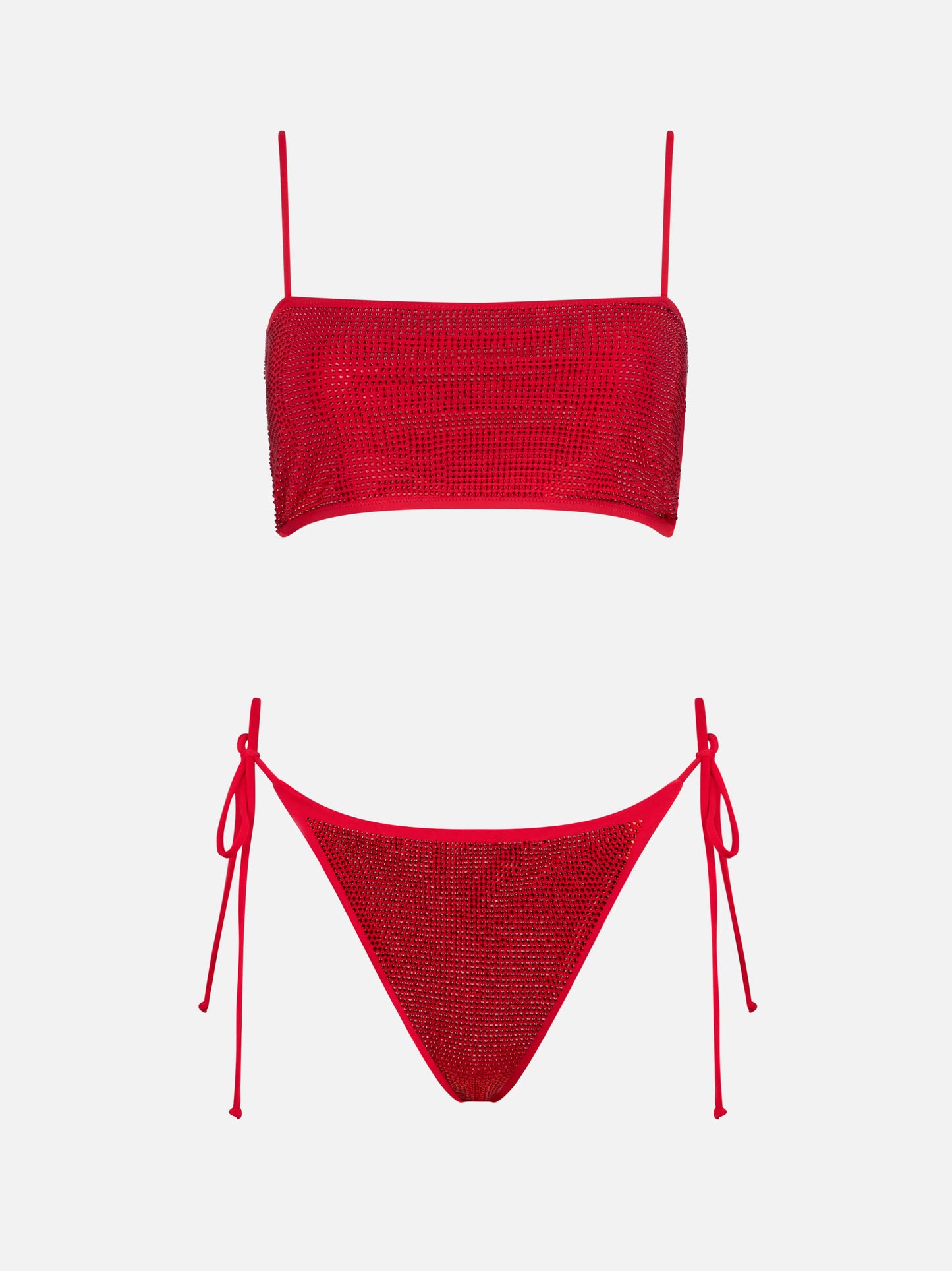 Roter Bandeau-Bikini für Damen mit Strasssteinen