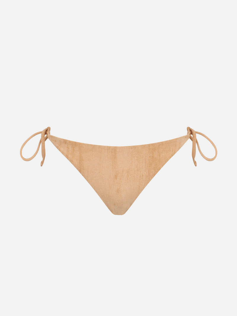 Beige swim briefs suede effect