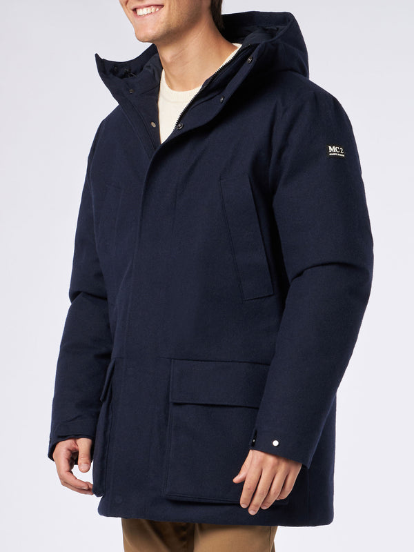 Parka da uomo blu con cappuccio