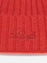 Man orange cashmere blend hat Wengen with St. Barth embroidery