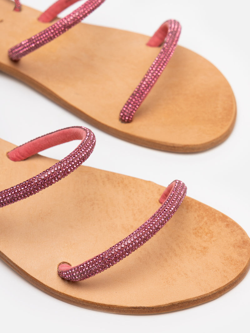 Sandali flat avvolgenti con strass fucsia