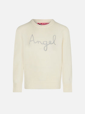 Maglia bianca da bambina con ricamo ali d'angelo