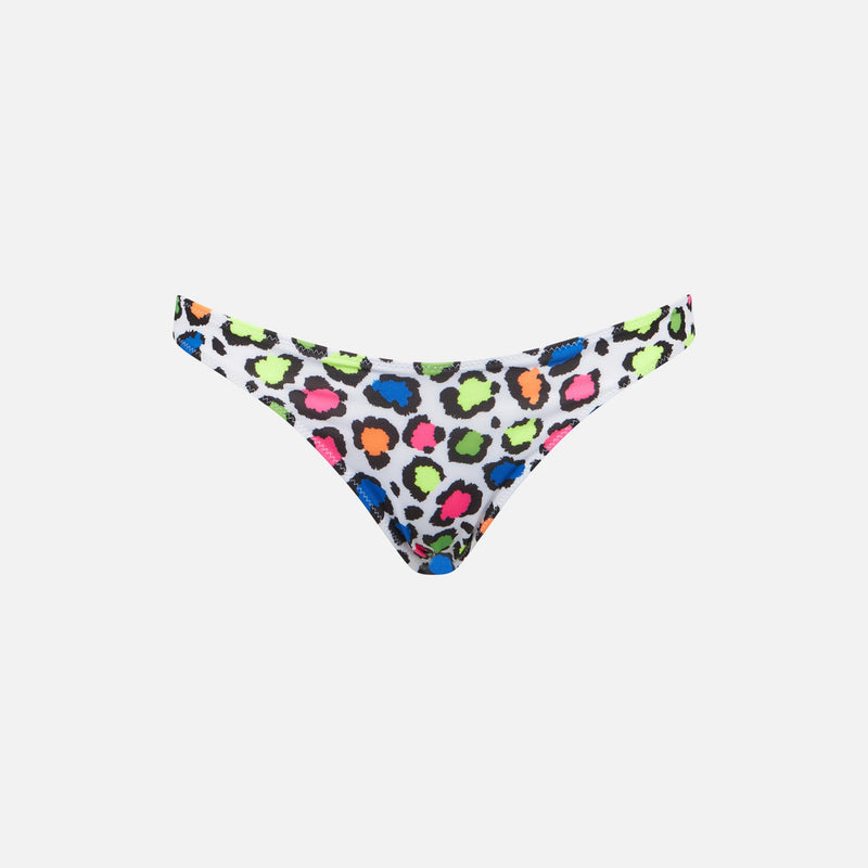 Woman cheeky swim briefs with multicolor animalier print