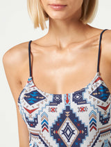 Woman one piece swimsuit with glitter aztec print