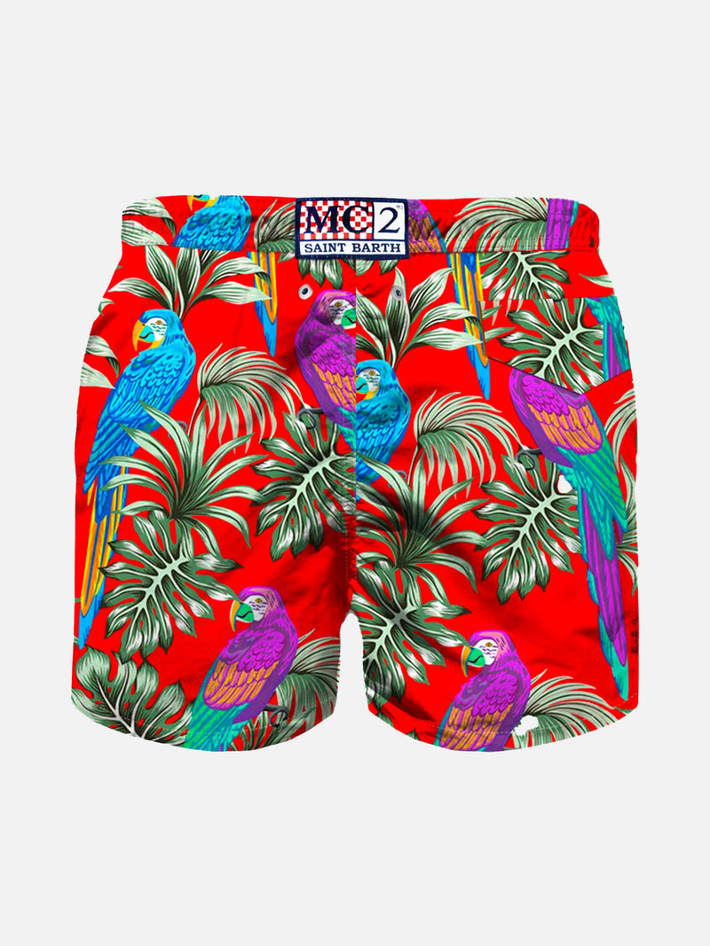 Badeshorts für Jungen aus leichtem Stoff mit Papageien-Print