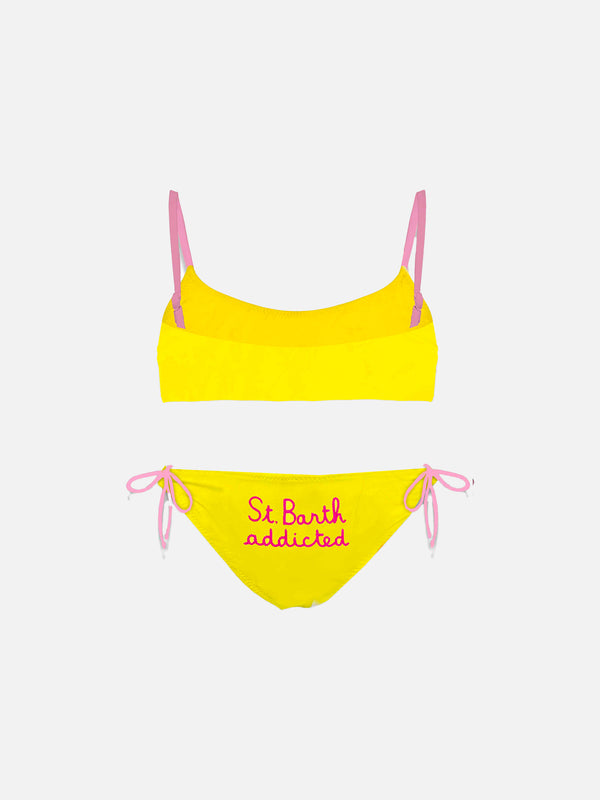 Bikini da bambina a bralette con ricamo St. Barth addicted