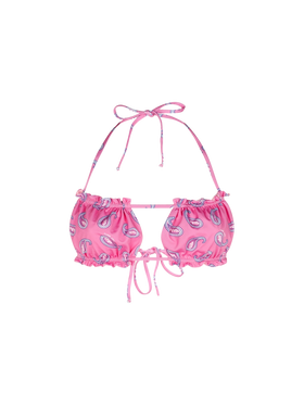 Woman bandeau top swimsuit with paisley print