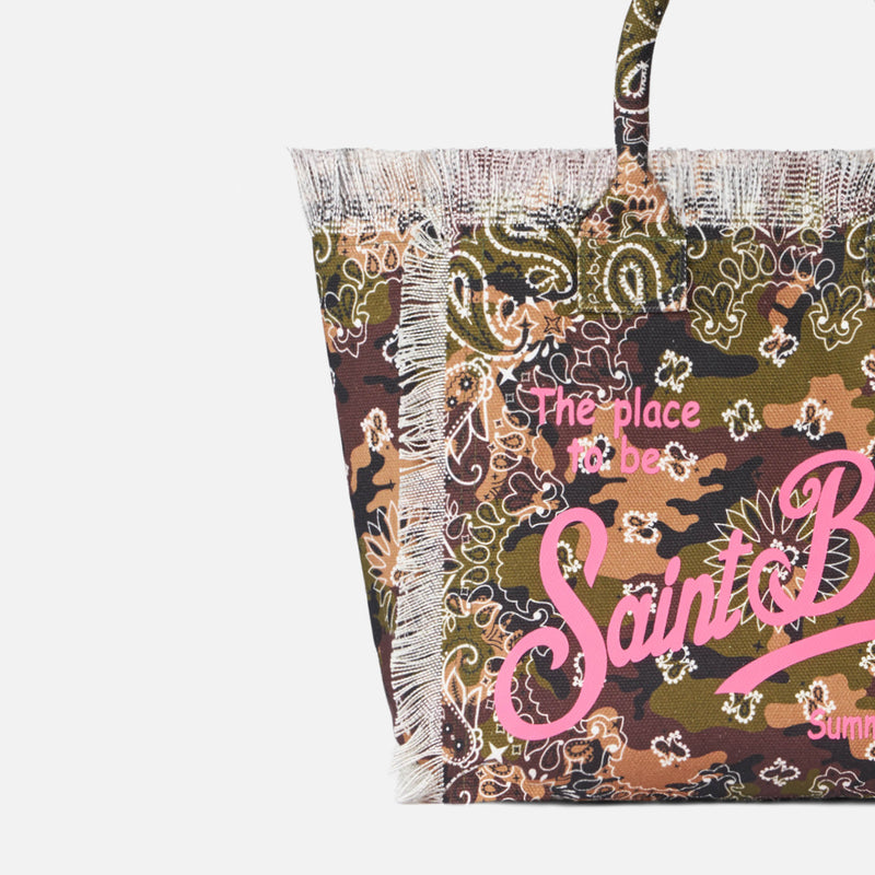 Borsa a spalla Vanity in canvas con stampa mimetica bandana