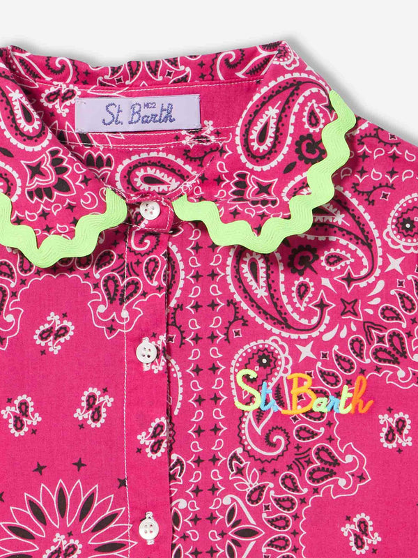 Girl fuchsia dress with bandanna pattern