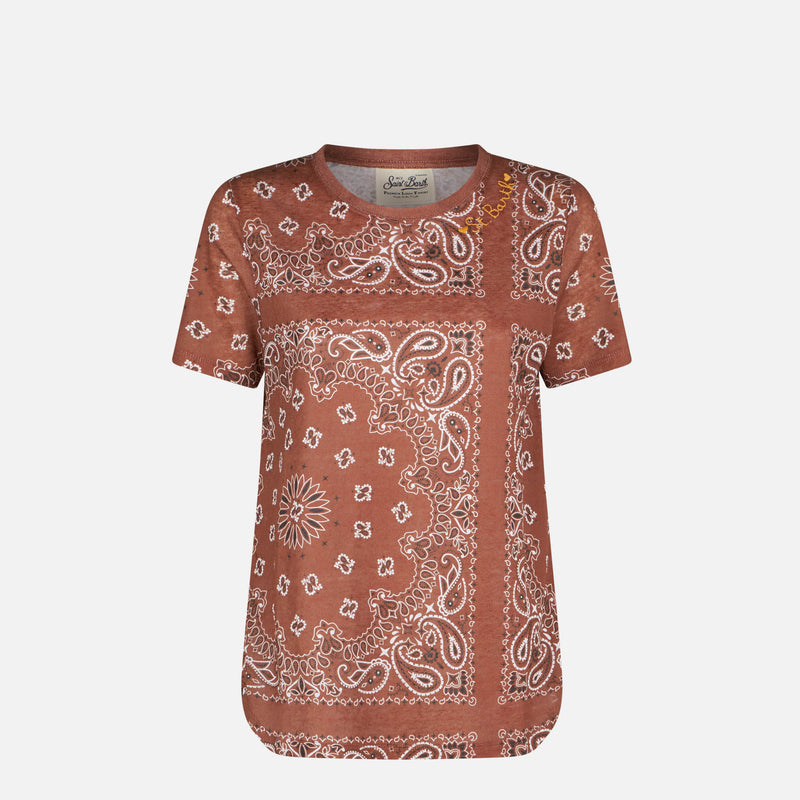 Damen-T-Shirt aus Leinen mit Bandana-Print